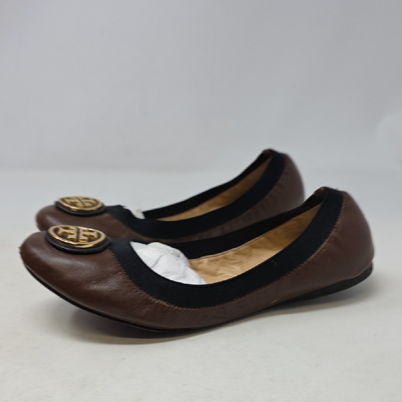 Tory Burch Caroline 2 Chocolate Brown and Black Flats Size 8 - Picture 1 of 6